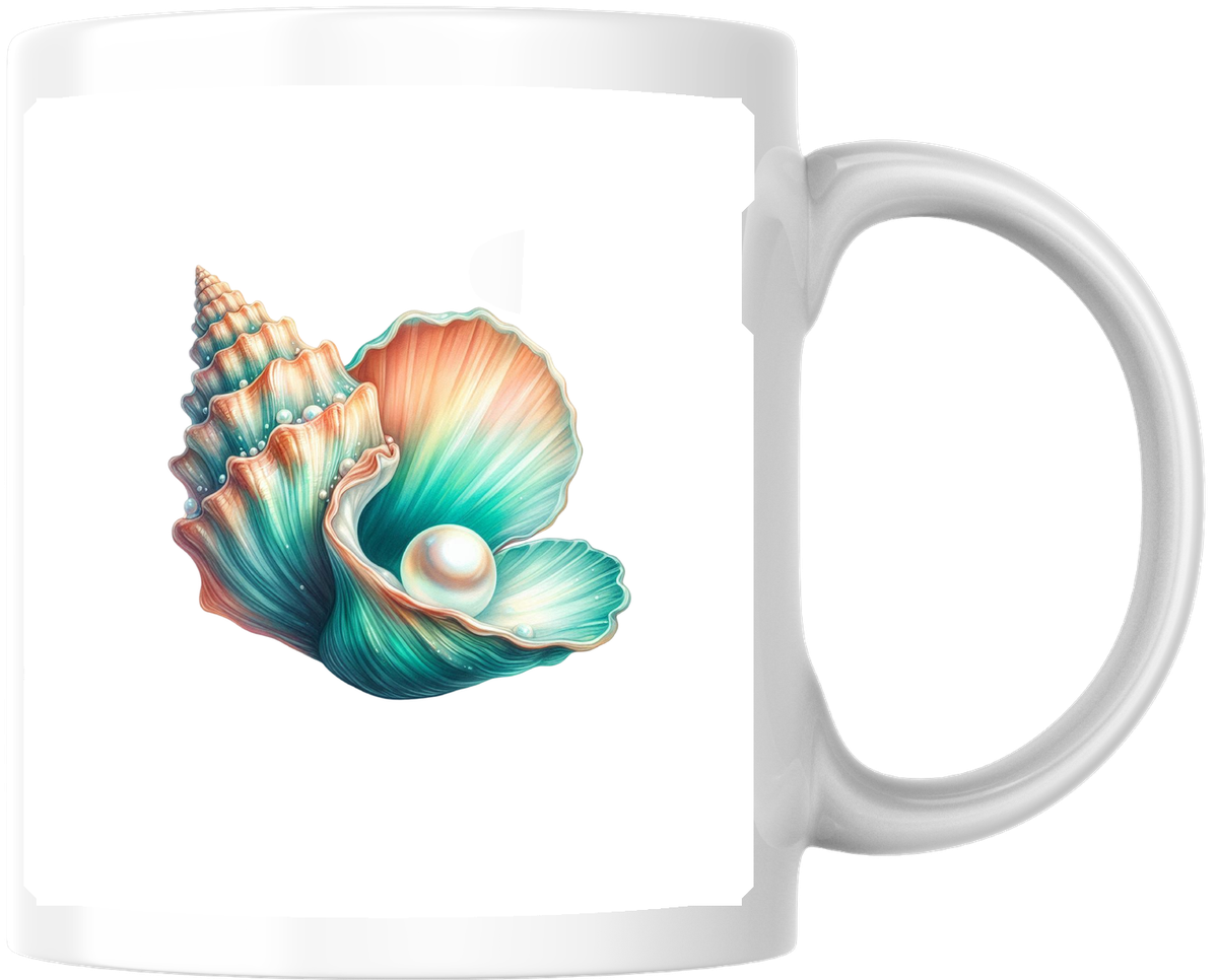 Seashell Pearl Mug | Watercolor Ocean Treasure Coffee Mug | Beach Coastal Gift