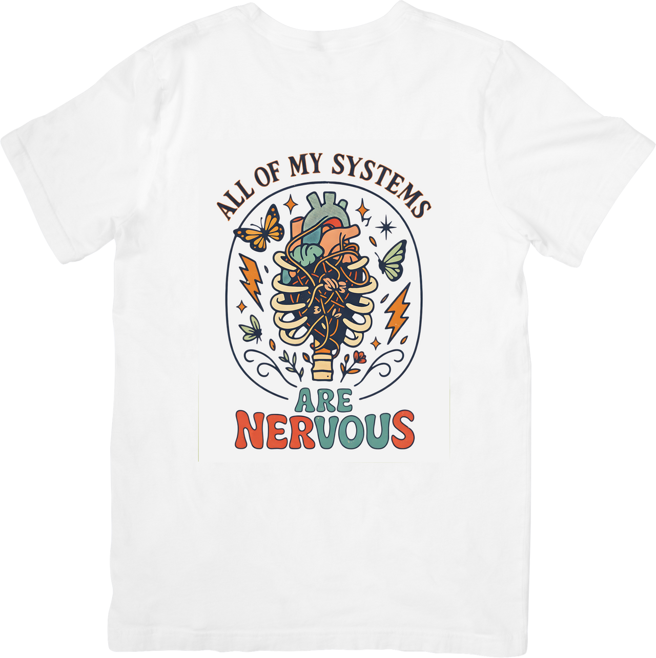 All Of My Systems Are Nervous Anatomy Funny Boho Floral Retro Vintage Graphic Tee