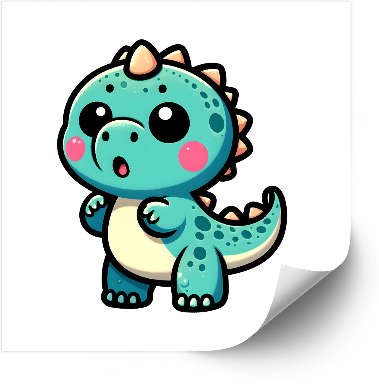Kawaii Teal Dinosaur Cute Surprised Baby Dino Retro Vintage Vinyl Sticker Decal