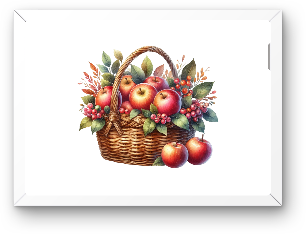 Apple Harvest Basket Wall Art | Watercolor Autumn Fruit Print | Farmhouse Kitchen Gift
