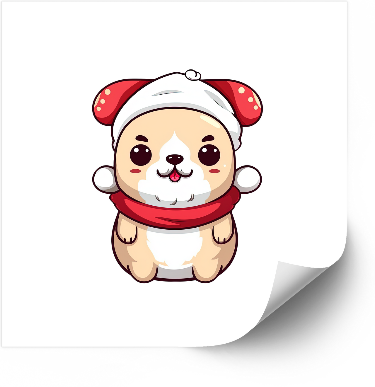 Kawaii Christmas Puppy Dog Cute Retro Holiday Vintage Vinyl Sticker Decal Seasonal Gift