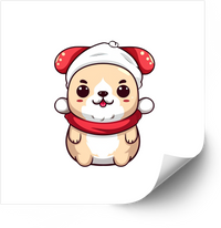 Thumbnail for Kawaii Christmas Puppy Dog Cute Retro Holiday Vintage Vinyl Sticker Decal Seasonal Gift