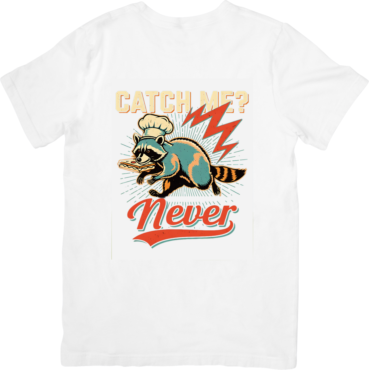 Catch Me Never Raccoon Chef Funny Retro Animal Vintage Culinary Graphic Tee Kitchen Humor