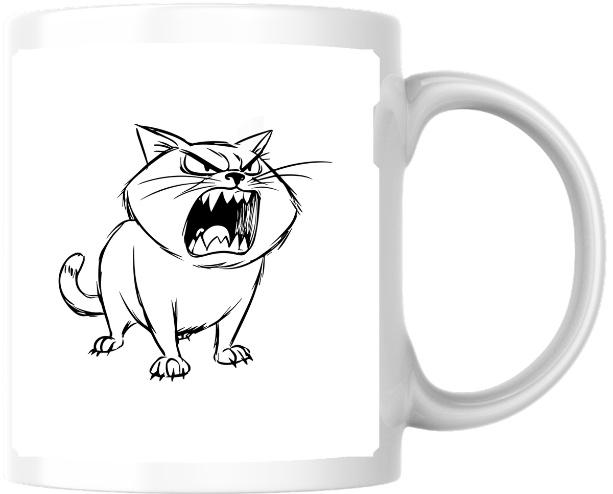 Angry Cat Cartoon Mug | Funny Grumpy Kitty Coffee Mug | Cat Lover Gift