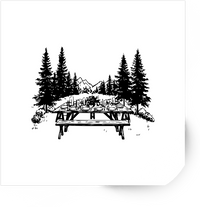 Thumbnail for Picnic Table Forest Sticker | Black Line Art Camping Vinyl Decal | Outdoor Nature Gift
