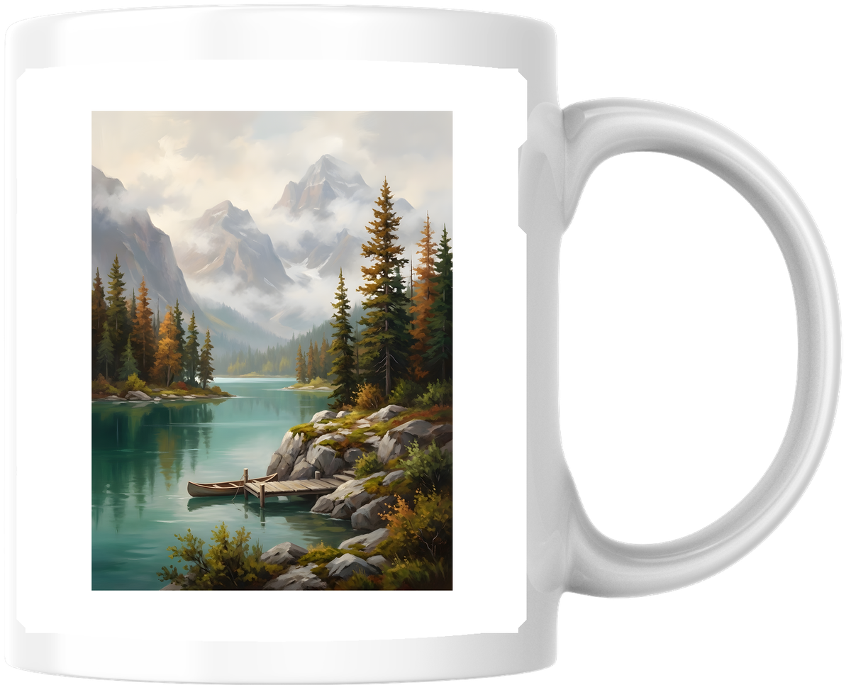 Mountain Lake Landscape Mug | Forest Pine Nature Coffee Mug | Outdoor Wilderness Gift