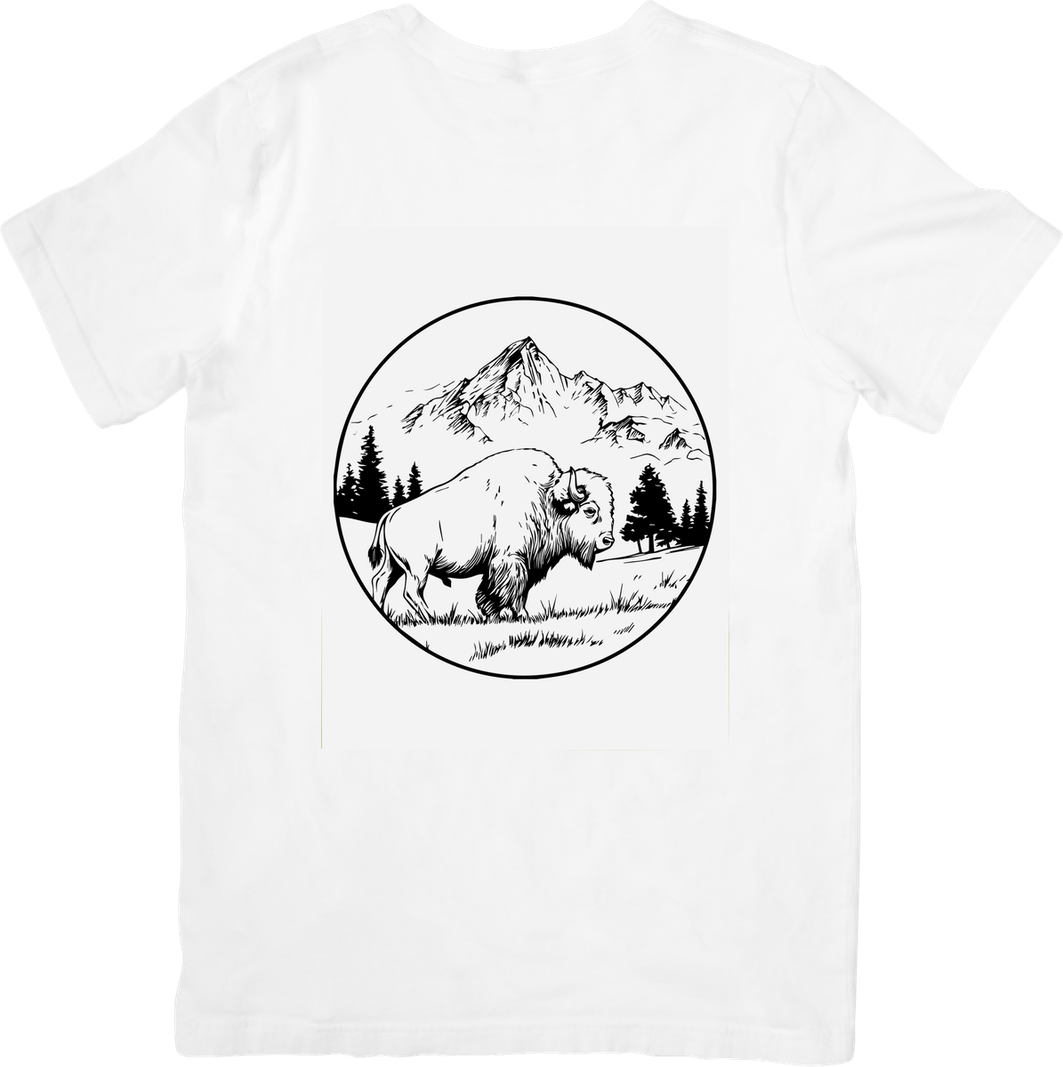 Bison Mountain Scene T-Shirt | Black & White Wildlife Graphic Tee | Nature Outdoors Gift
