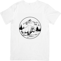 Thumbnail for Bison Mountain Scene T-Shirt | Black & White Wildlife Graphic Tee | Nature Outdoors Gift
