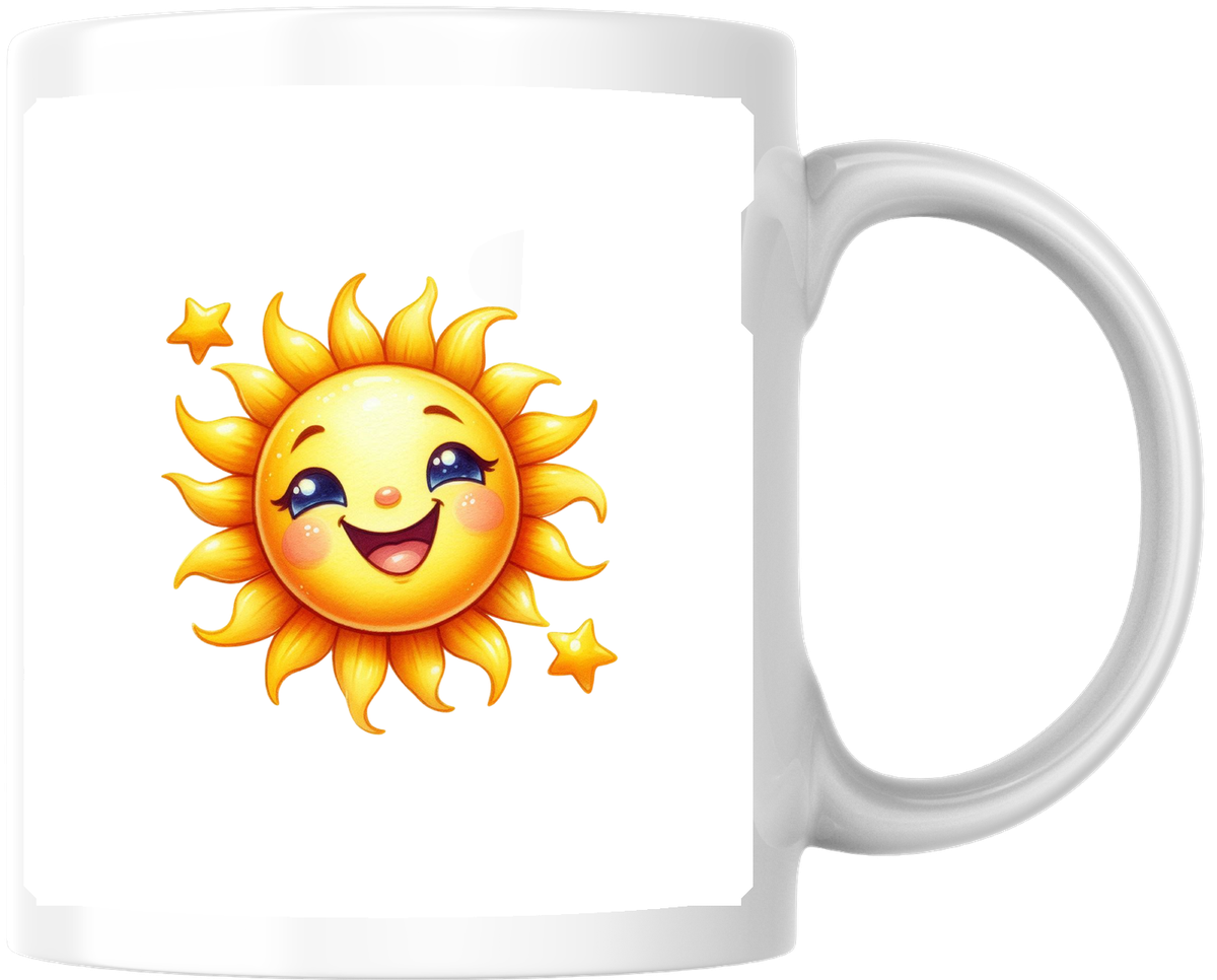Happy Sun Cartoon Mug | Cute Smiling Sunshine Coffee Mug | Cheerful Kids Gift