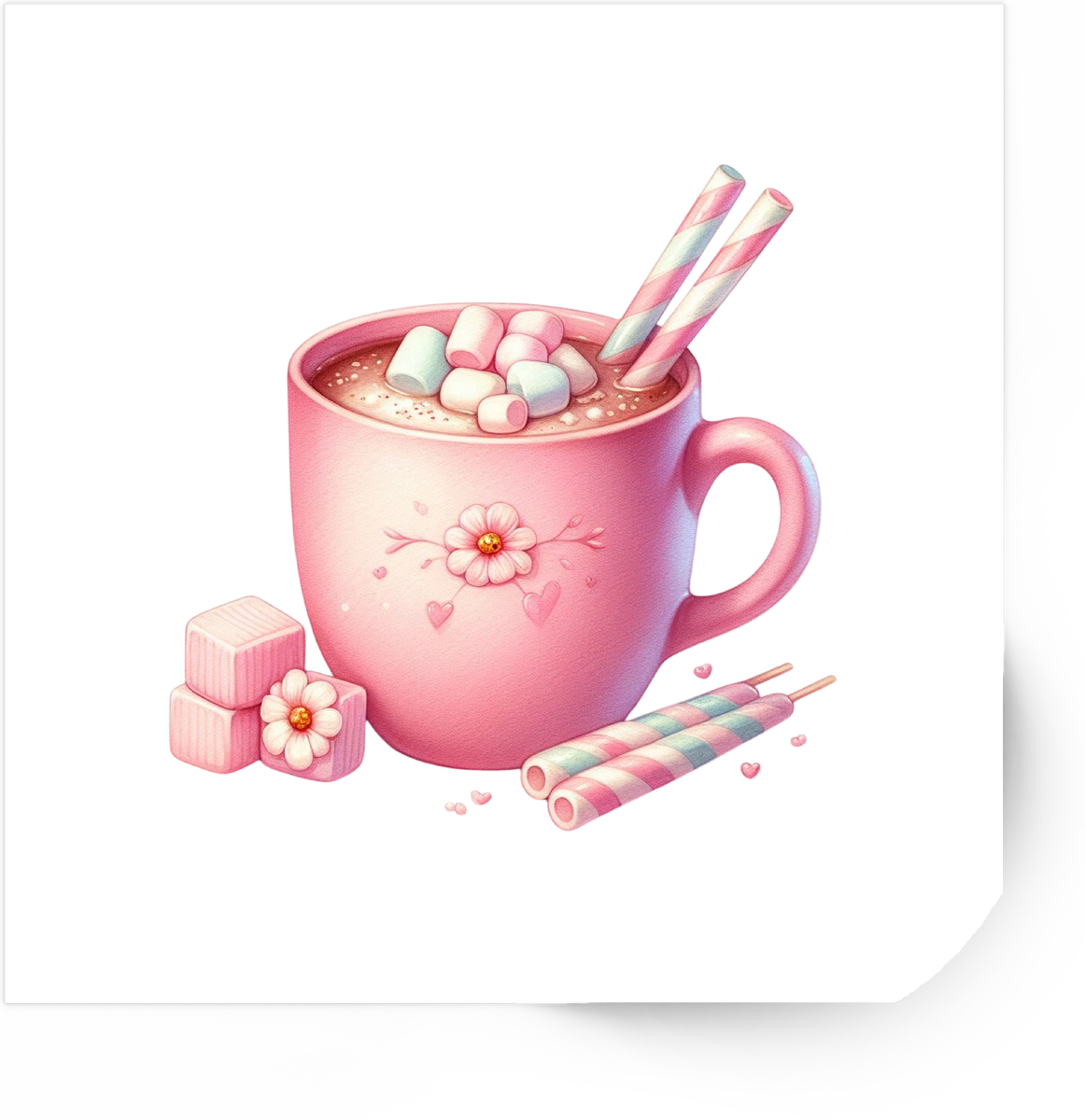 Pink Hot Cocoa Sticker | Cute Cozy Drink Vinyl Decal | Kawaii Winter Treat Gift