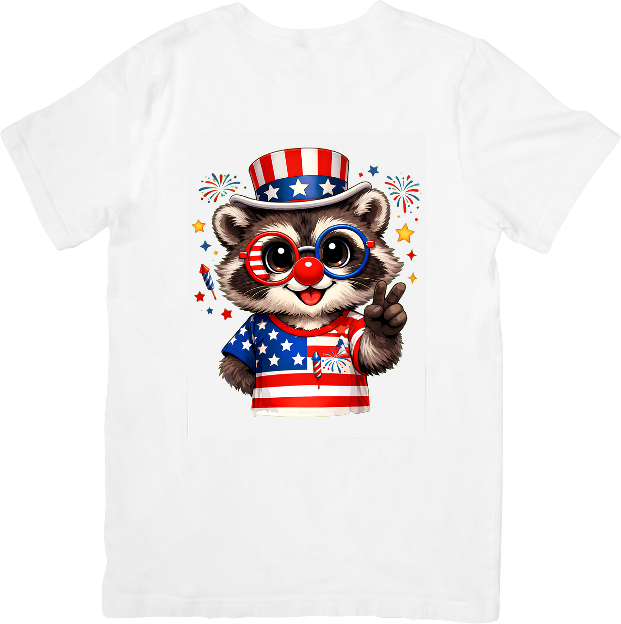 Patriotic Raccoon Fourth of July Funny American Flag Animal Retro Vintage Graphic Tee Gift