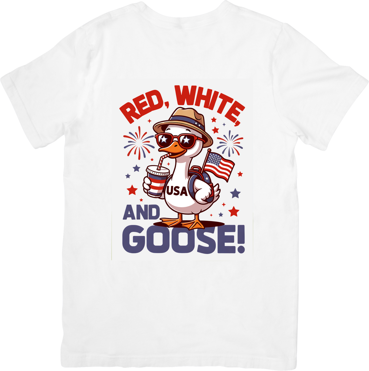 Red White And Goose Patriotic Duck Funny Fourth of July Boho Vintage Retro Graphic Tee Gift