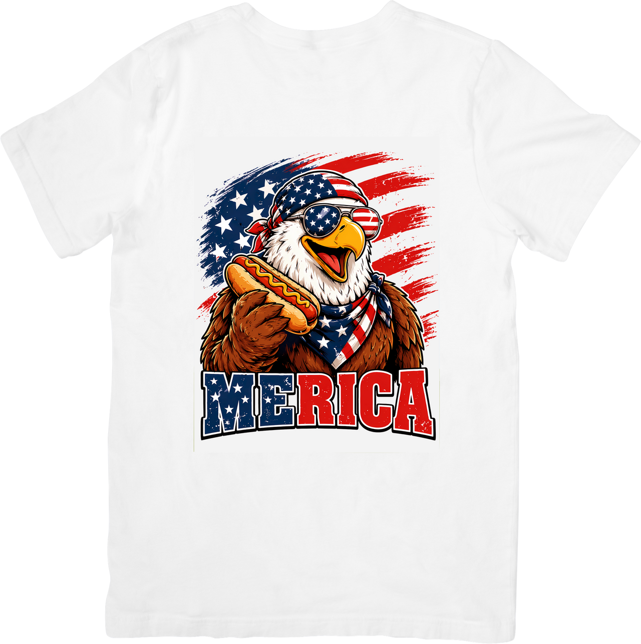 Merica Eagle Hot Dog Patriotic Funny Fourth of July Vintage Retro Graphic Tee Mens Gift