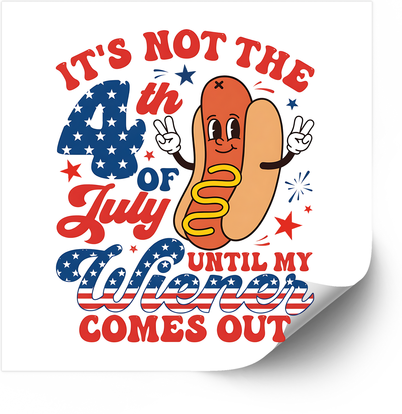 Fourth Of July Hot Dog Wiener Patriotic Funny Vintage Retro Humor Vinyl Sticker Decal