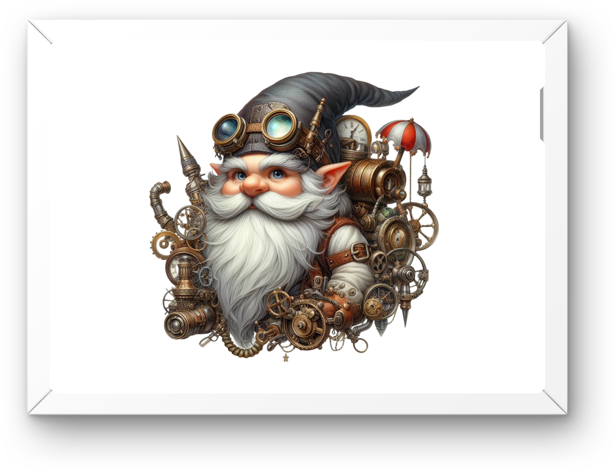 Steampunk Gnome Wall Art | Fantasy Mechanical Gear Print | Whimsical Decor Gift