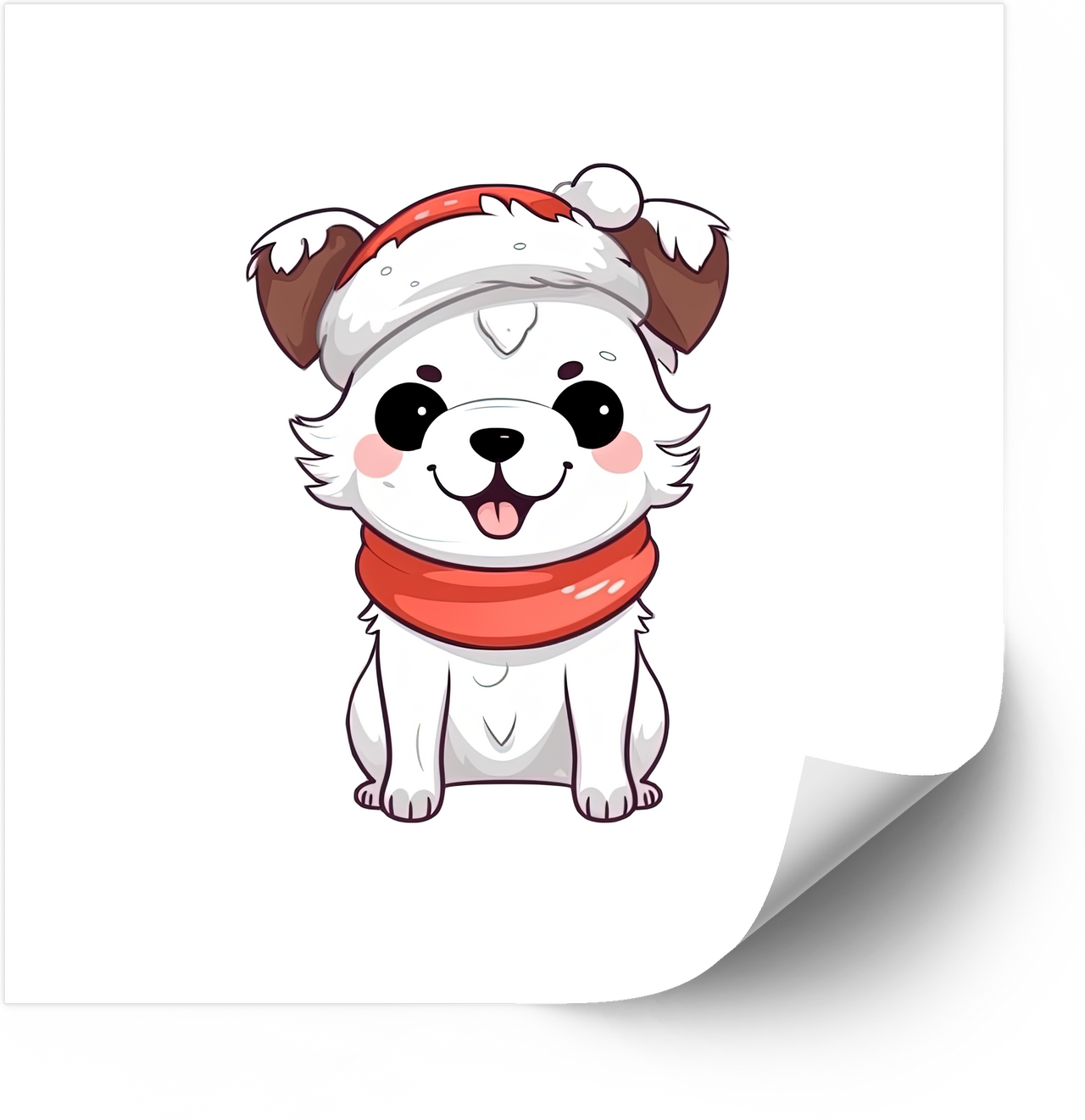 Kawaii Christmas Puppy Santa Hat Cute Holiday Dog Retro Vintage Vinyl Sticker Decal Gift