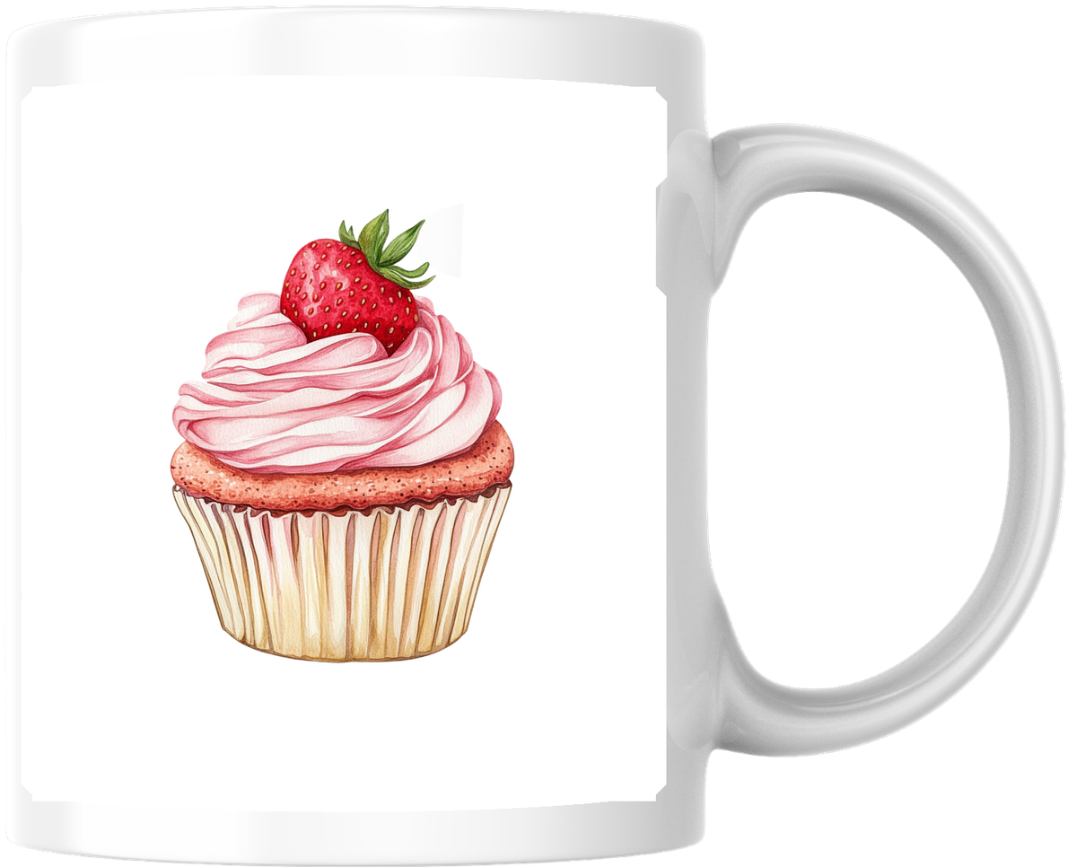 Strawberry Cupcake Mug | Watercolor Sweet Dessert Coffee Mug | Baker Foodie Gift