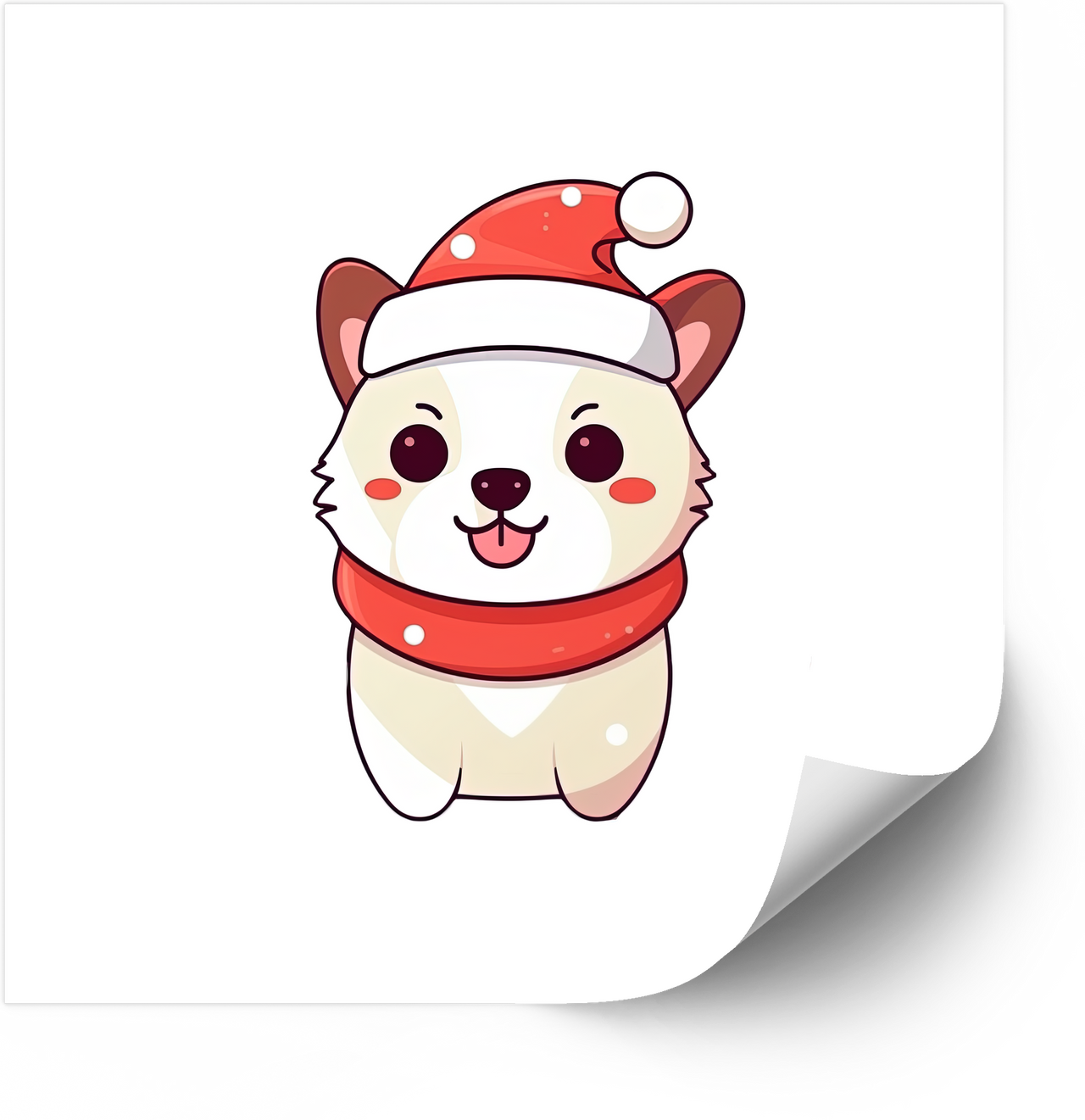 White Puppy Santa Hat Scarf Kawaii Christmas Dog Retro Vintage Vinyl Sticker Decal Holiday