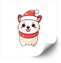Thumbnail for White Puppy Santa Hat Scarf Kawaii Christmas Dog Retro Vintage Vinyl Sticker Decal Holiday